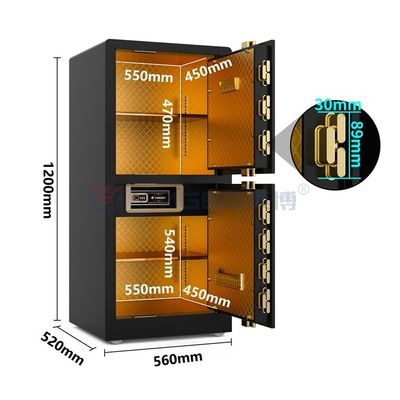 H1200mm Alarme duplo Caixa de segurança de casa de duas portas Caixa de segurança biométrica preta