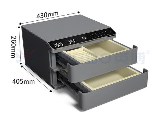 Safety Leather-Covered Jewelry Safe Box Auto Open Double Layers